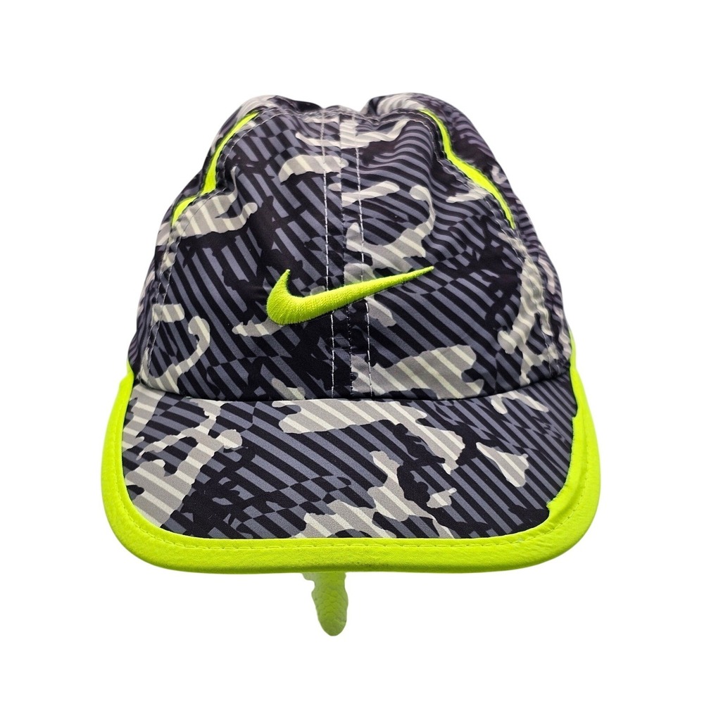 Nike Dri-FIT Ball Cap Infant Strapback Hat Gray Camo Neon Yellow Featherlight